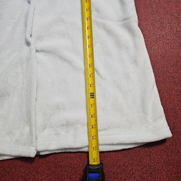 Miss Elaine Soft Blue Snap-Front Plush Robe Sz XL Satin Trim Pockets Grannycore - Picture 12 of 12